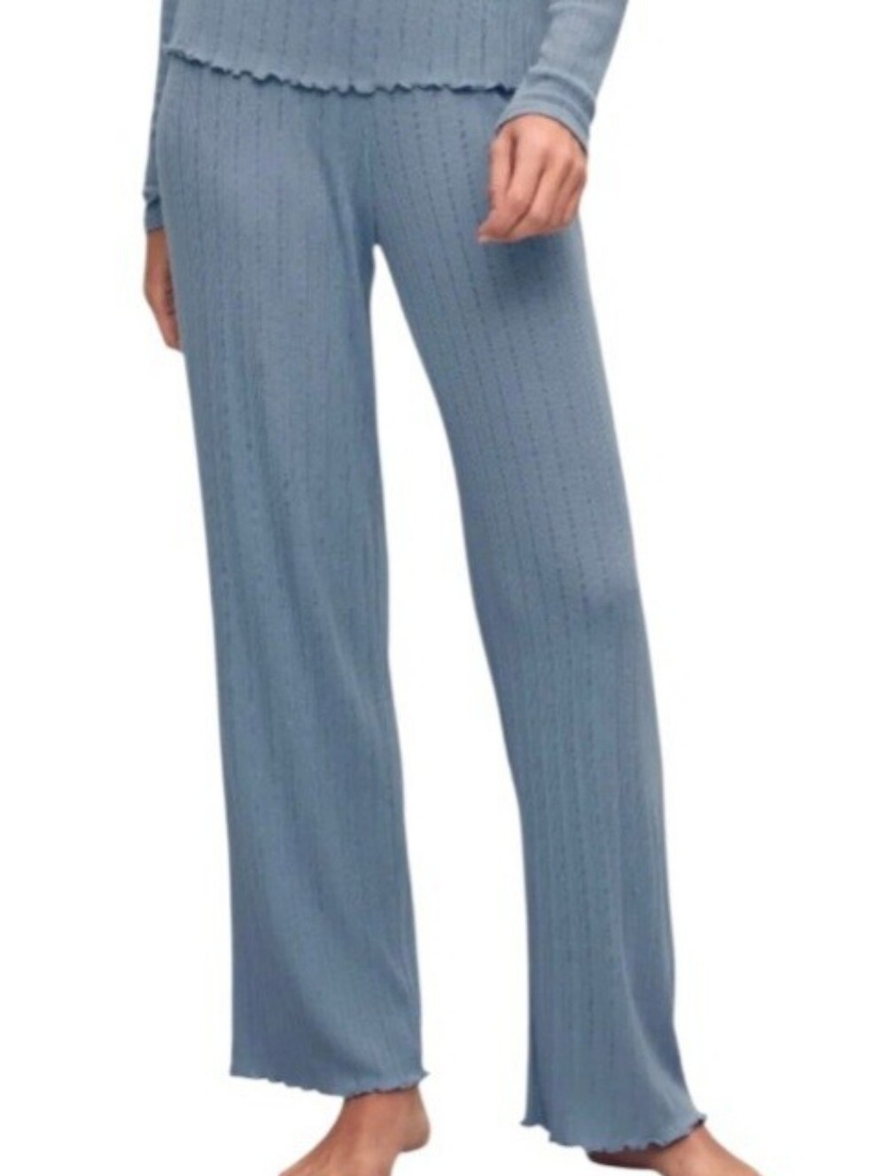 Eberjey Pointelle Pants Pima Cotton Modal Faded Blue Size M NWT